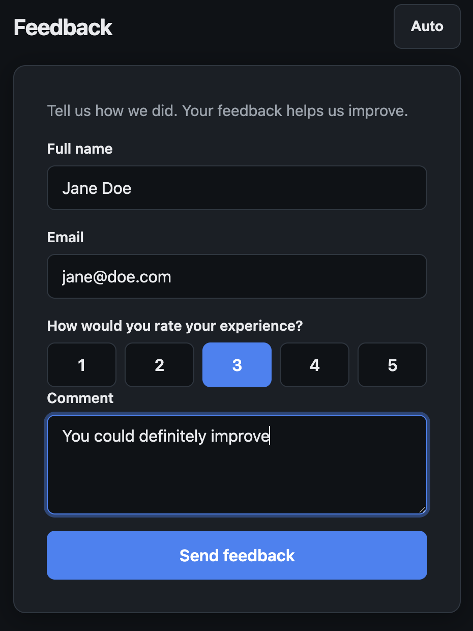 Product feedback form