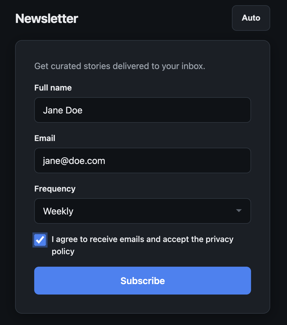 Newsletter signup form