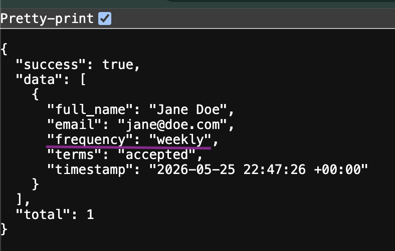 Filtered newsletter query result